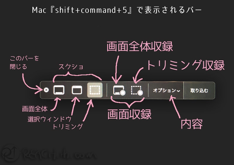 Mac画面収録 shift+command+5