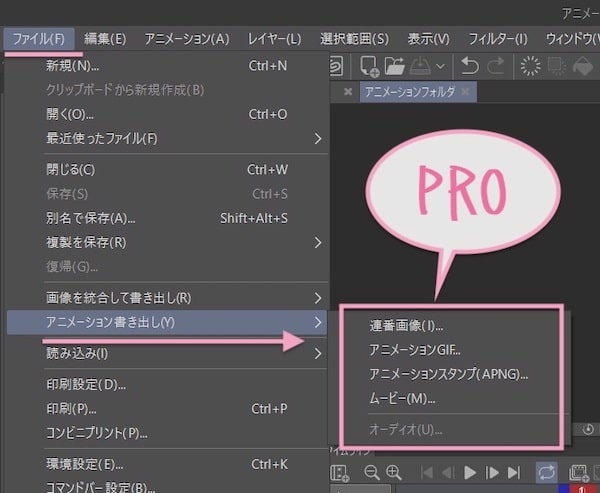 PROアニメーション書き出し